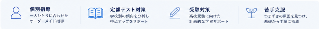 個別指導、定額テスト対策、受験対策、苦手克服