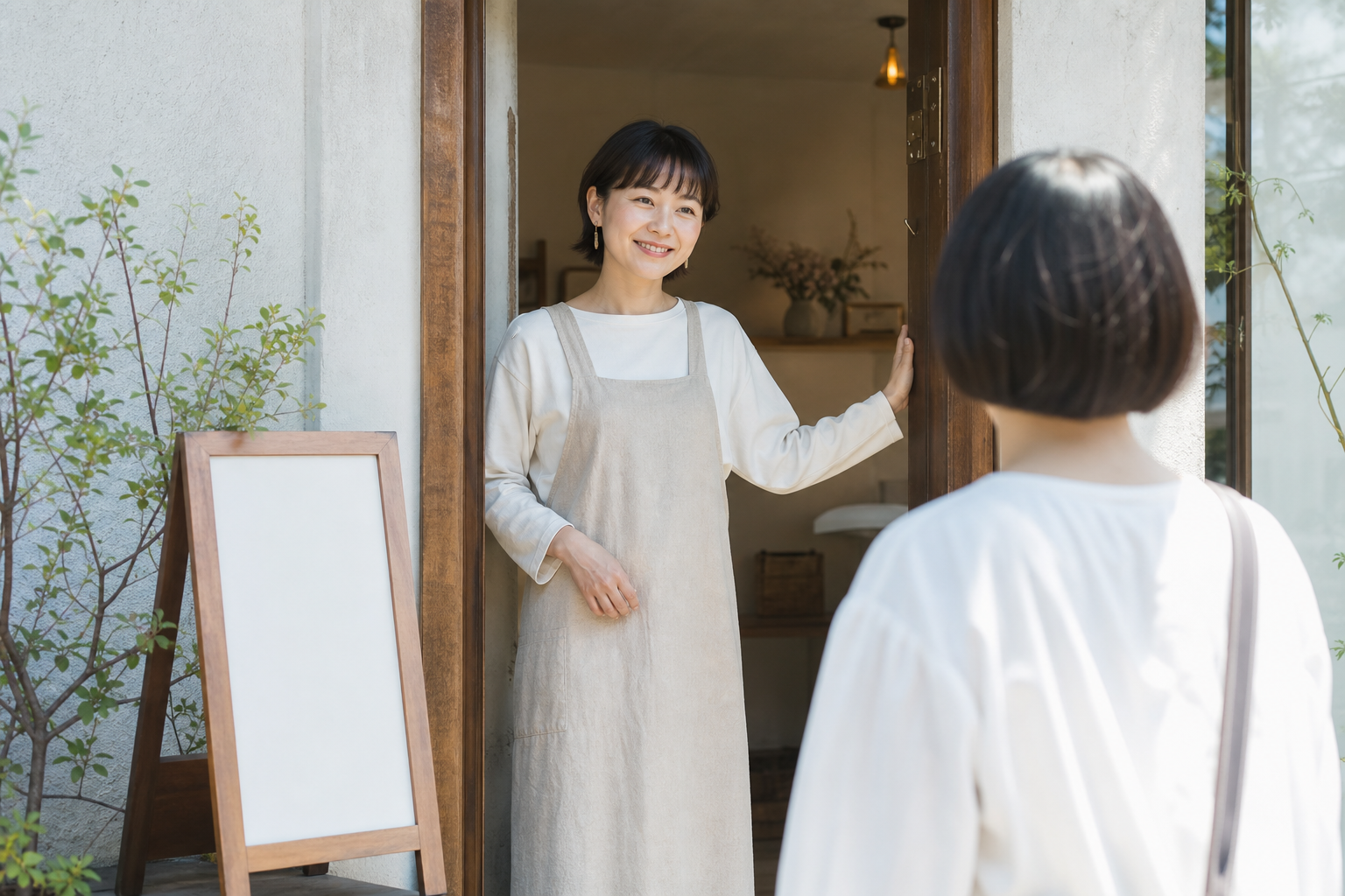 訪れた人を迎える個人事業主