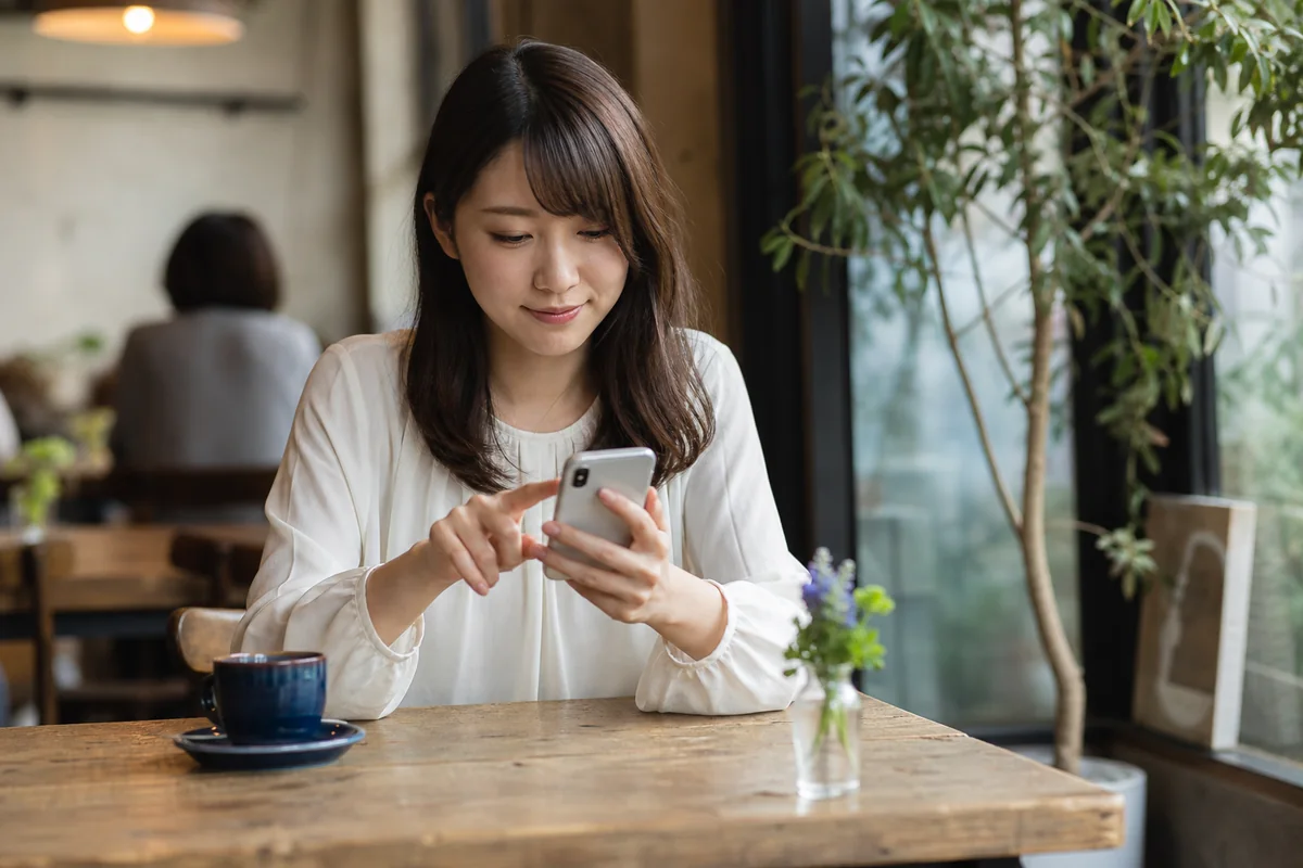 スマートフォンで地域のサービスを検索している人