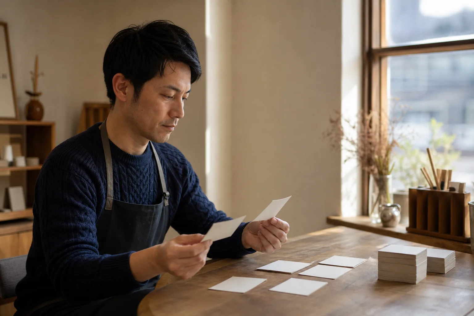 営業時間や予約方法の項目を公式サイト用に確認する店主