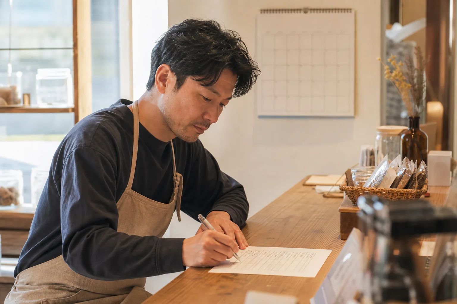 月ごとの予定を見ながら公式サイトの情報を更新する店主