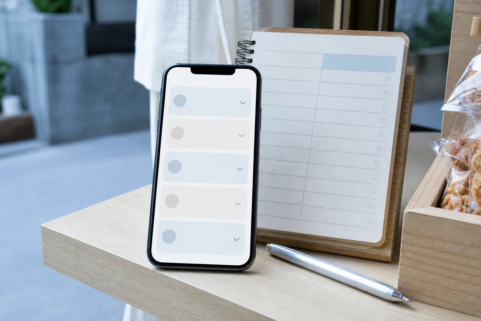 スマートフォンでFAQの質問一覧を確認しているイメージ
