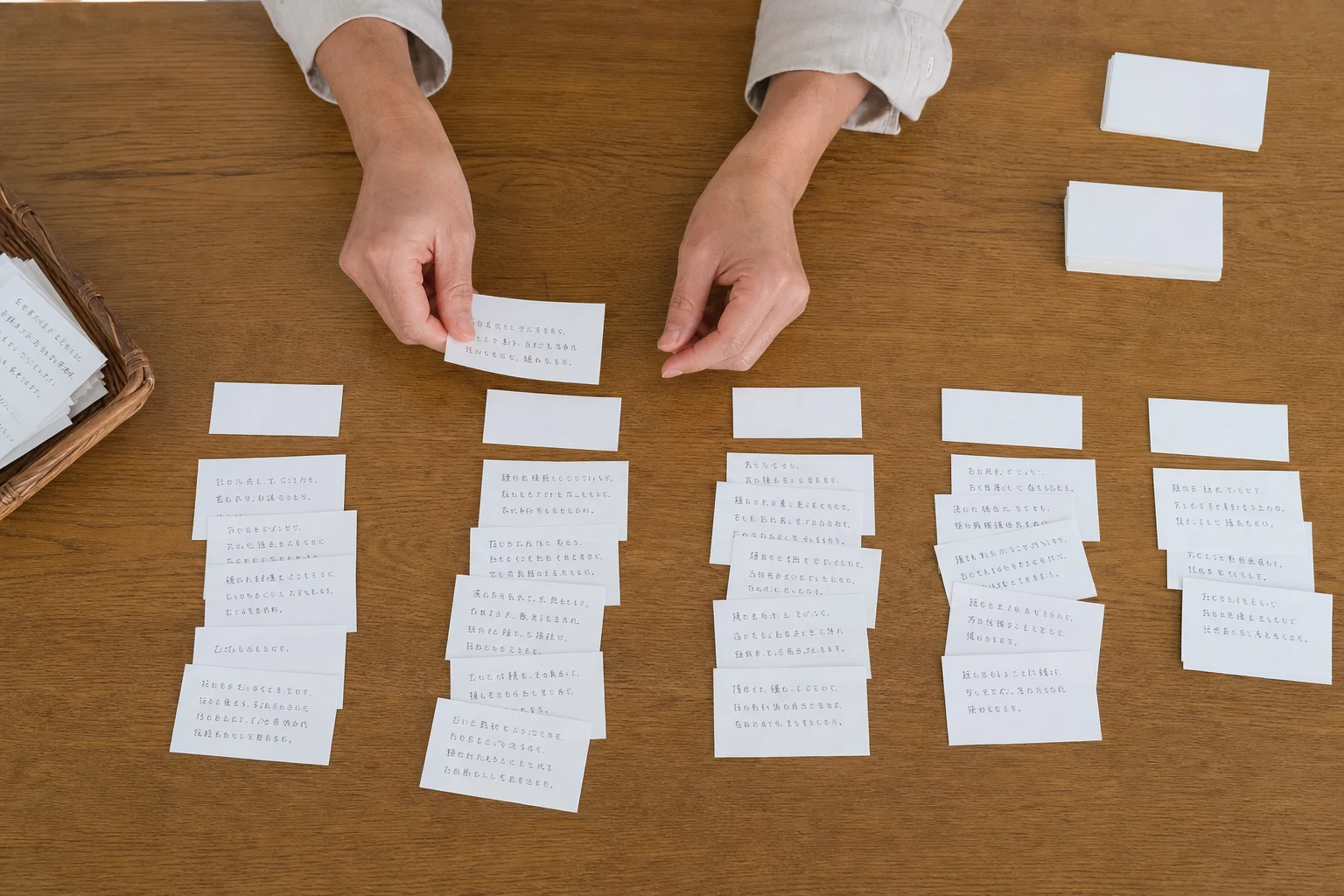 問い合わせで聞かれることをカードに書き出して分類している様子