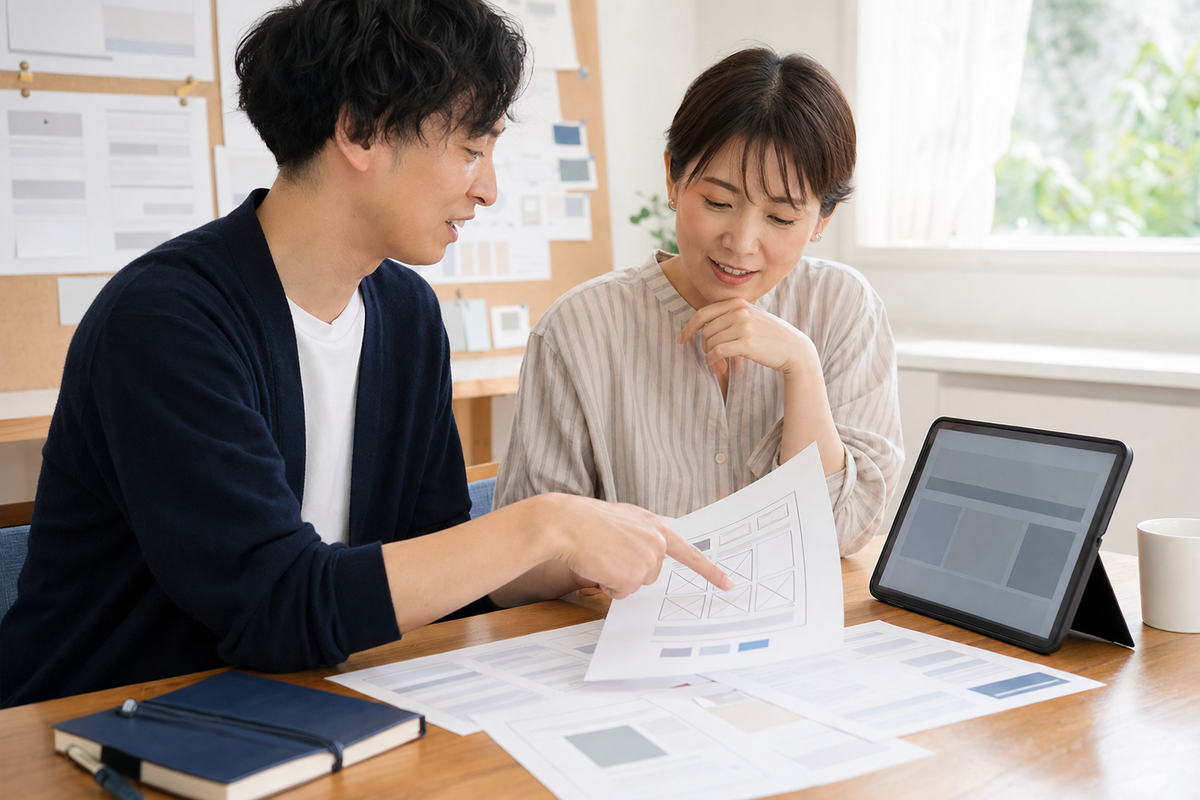 参考サイトの要素を自分の事業向けに作り直す相談風景