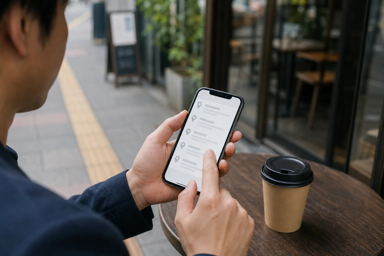 スマホで近くのサービスを探す人の手元