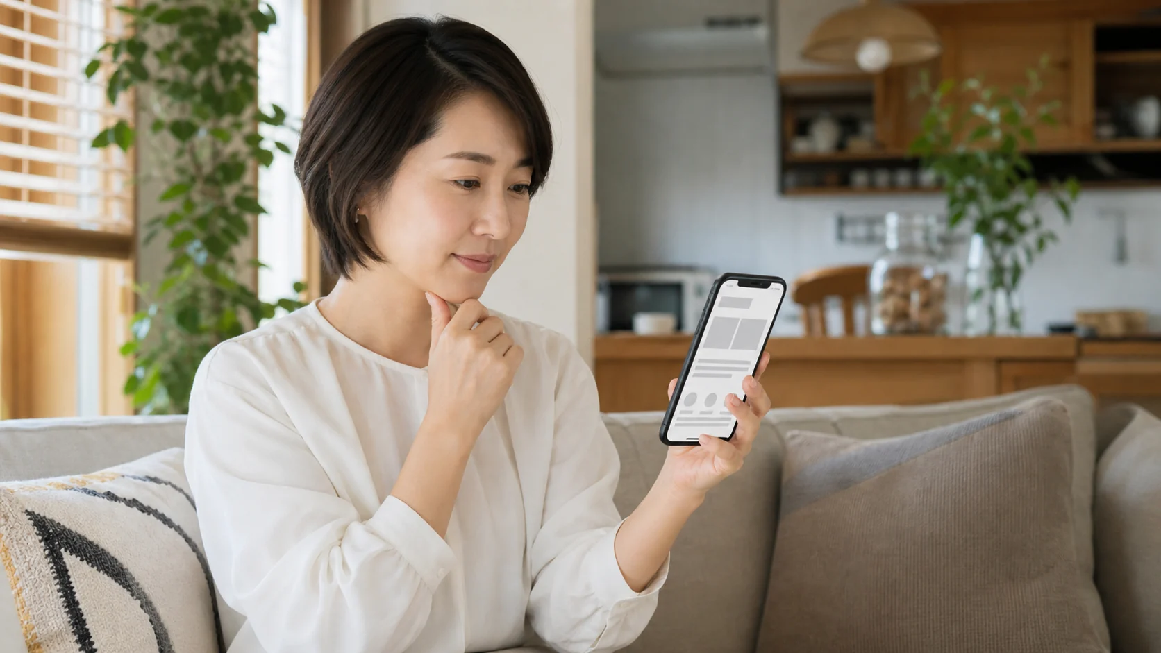 広告から開いたサービスページをスマートフォンで確認する利用者
