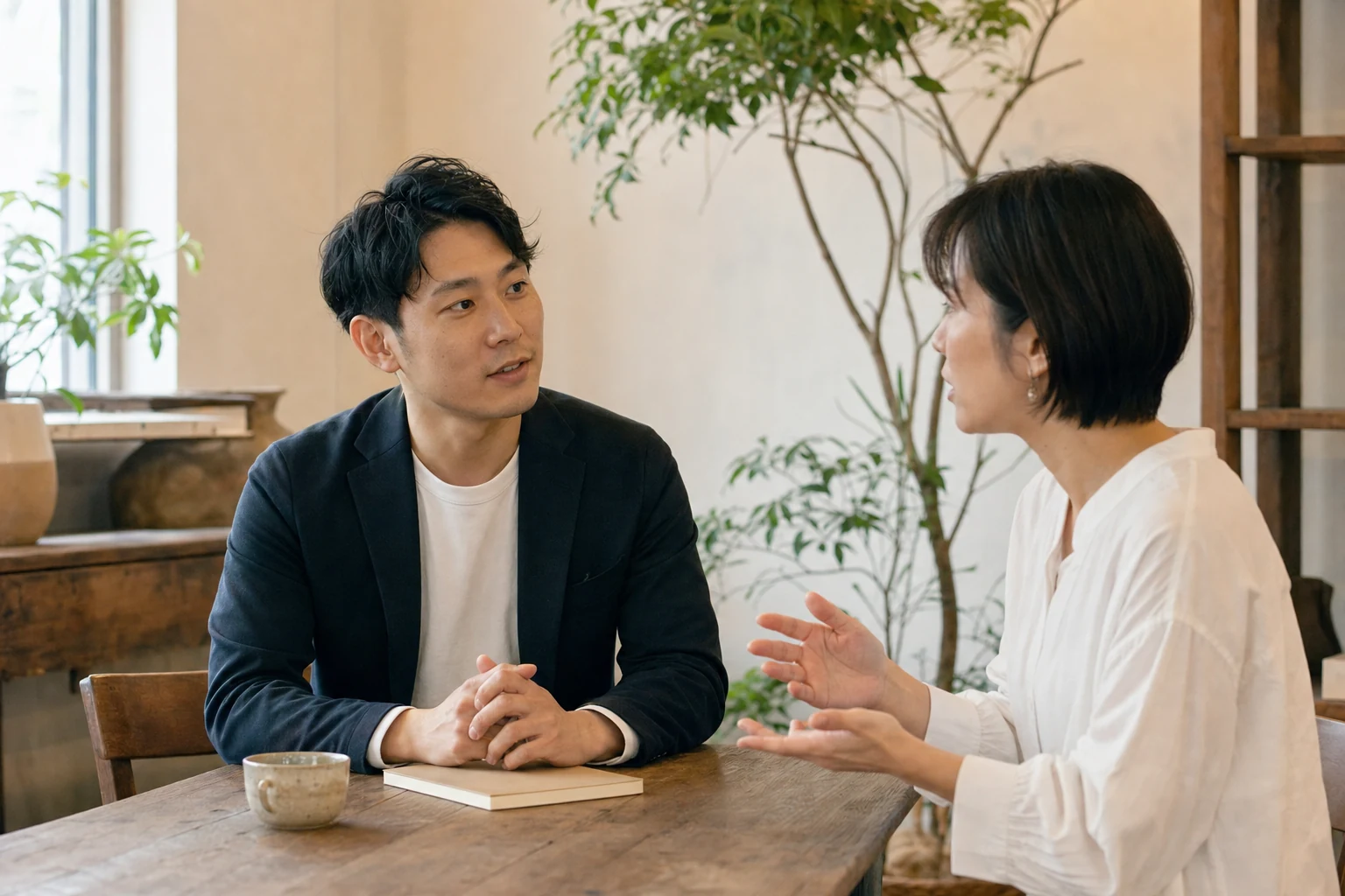 最初に相談してほしい相手を想定して話す二人