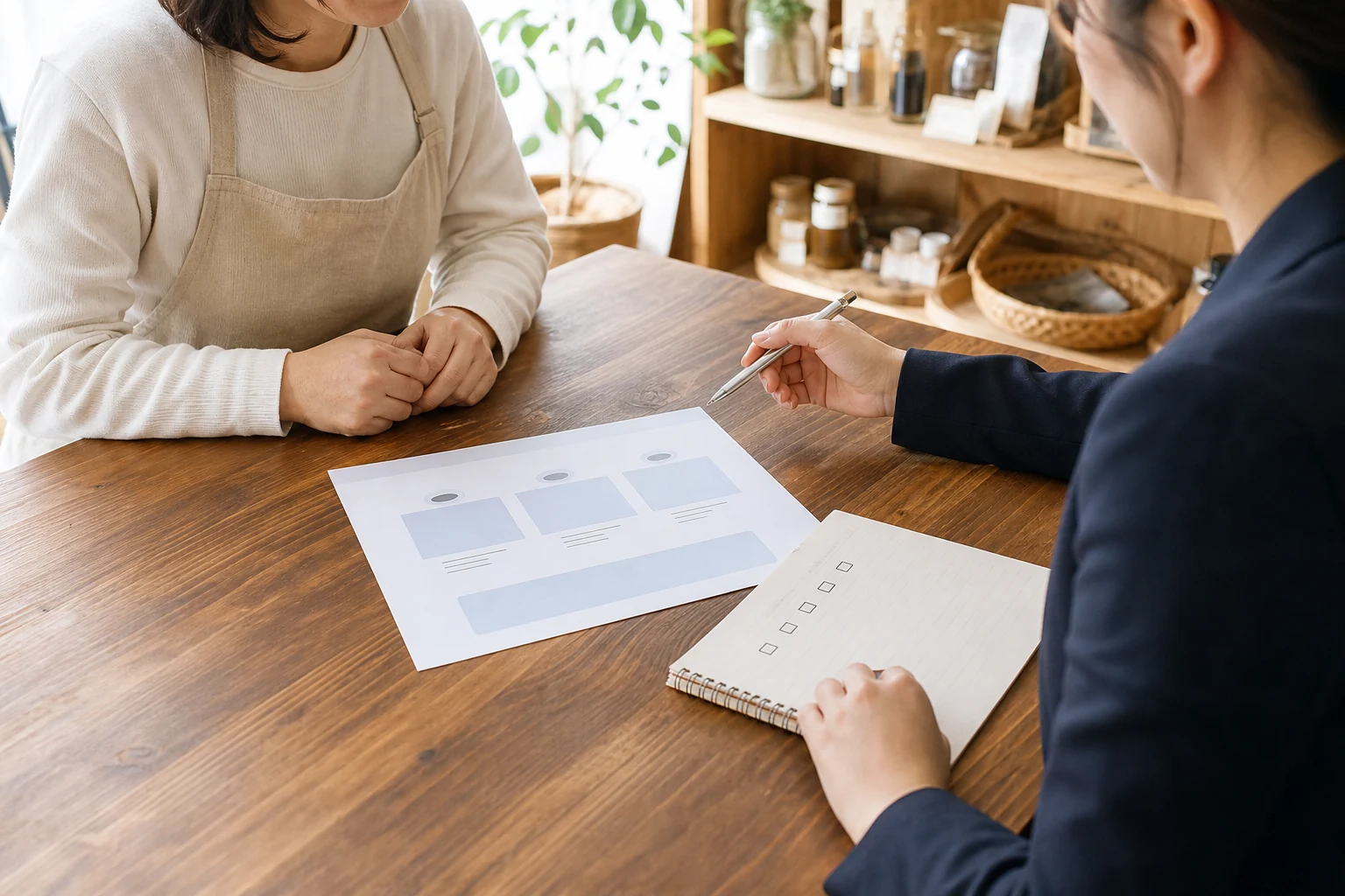 料金表の内容を相談しながら確認している様子