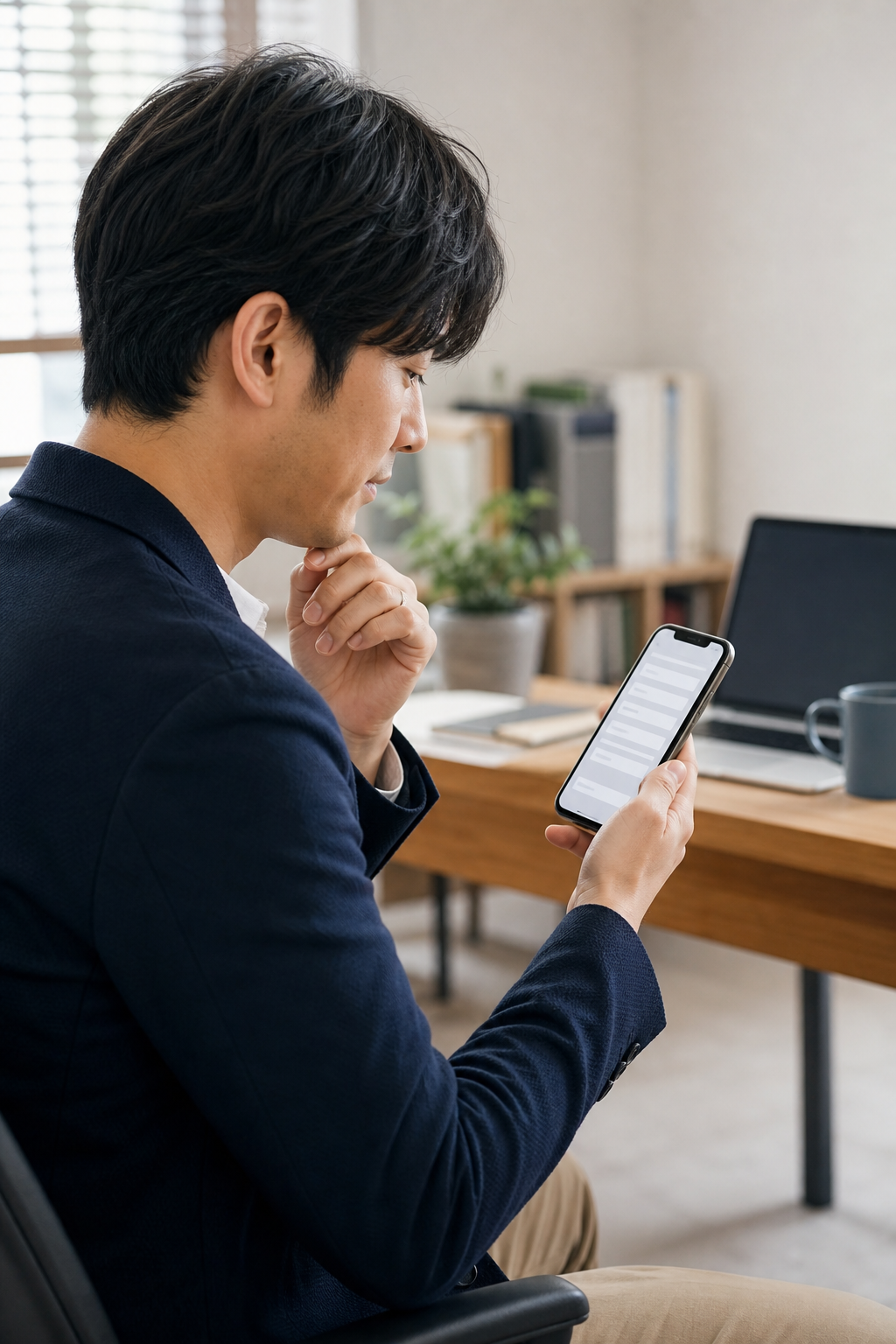 公開前にスマートフォンで問い合わせ導線を確認する様子