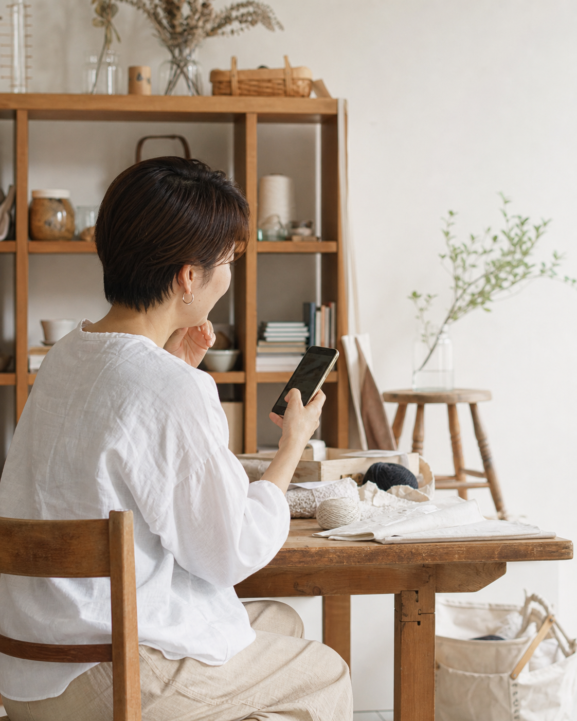 自分の教室の材料を見ながら写真を選ぶ人